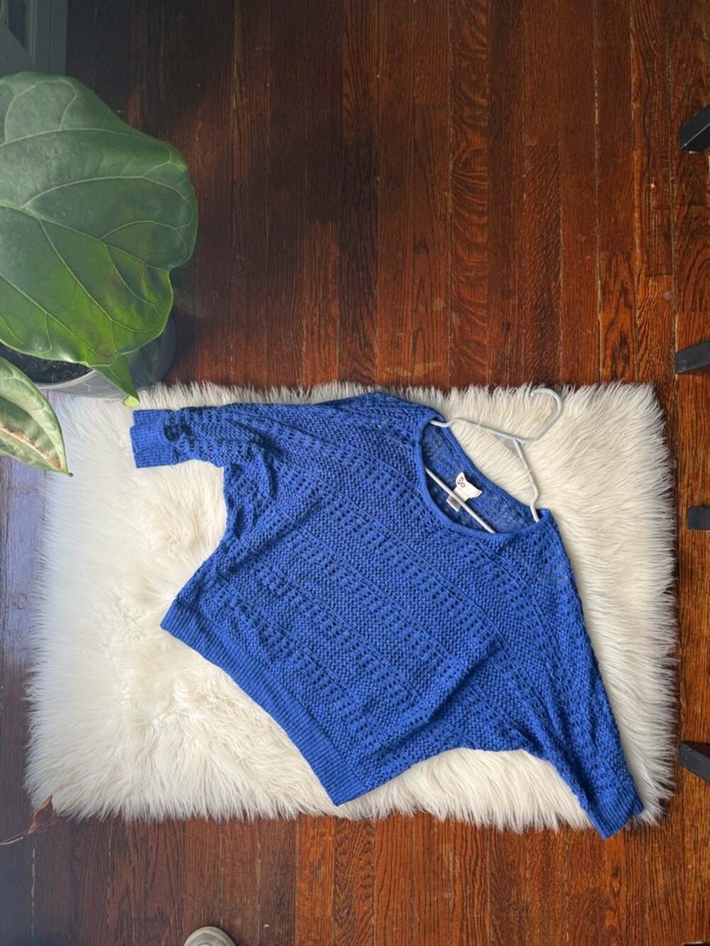 Y2K Cobalt Blue Open Knit Sweater Dolman sleeves